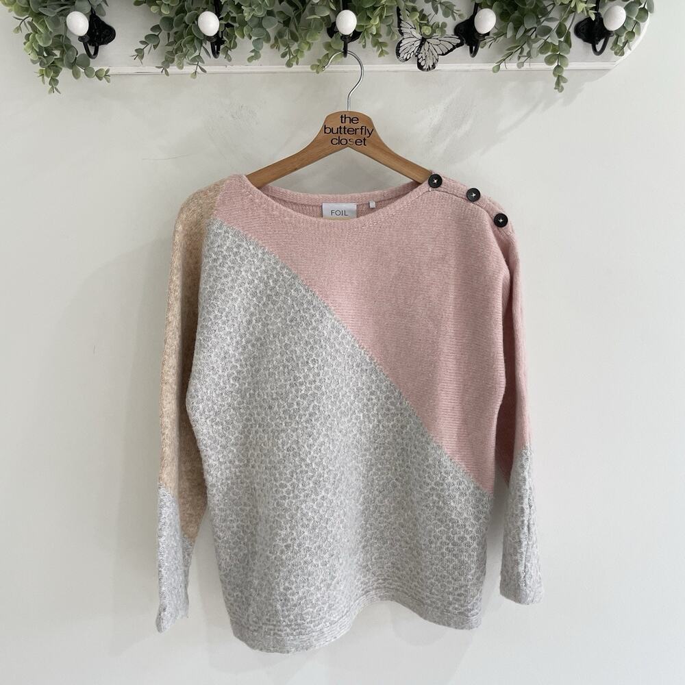 Foil Multicolor color Block Print Knit Buttoned Long Sleeve Sweater Size Small